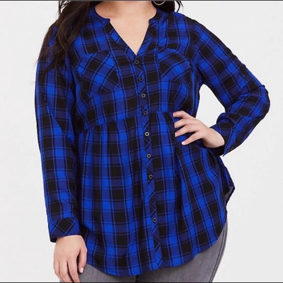torrid Tops - Torrid Blue Plaid Babydoll Tunic